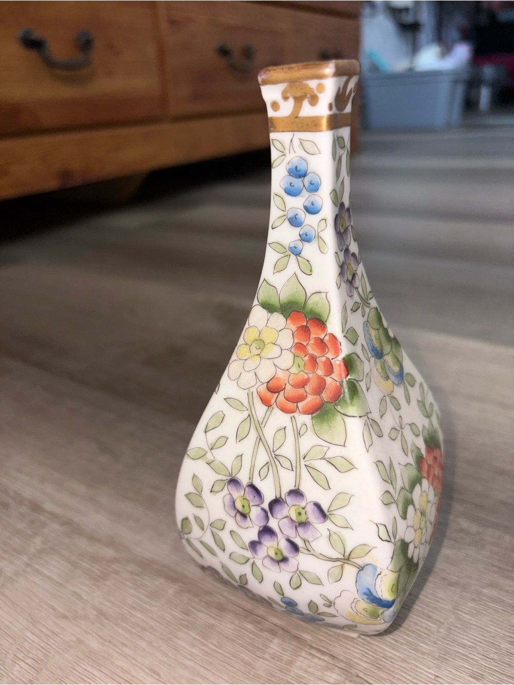 Schumann Bavaria Antique Hand Painted Floral Porcelain Bud Vase with Gold Trim